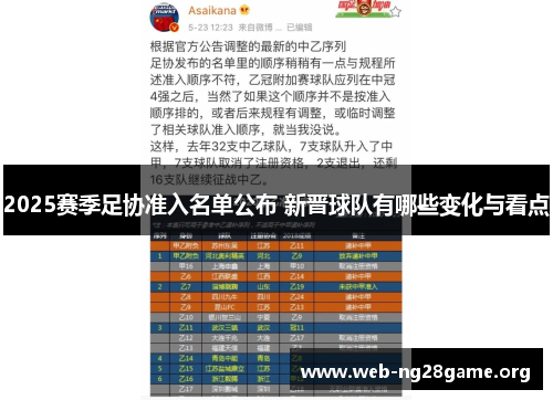 2025赛季足协准入名单公布 新晋球队有哪些变化与看点 2025赛季足协准入名单公布 新晋球队有哪些变化与看点